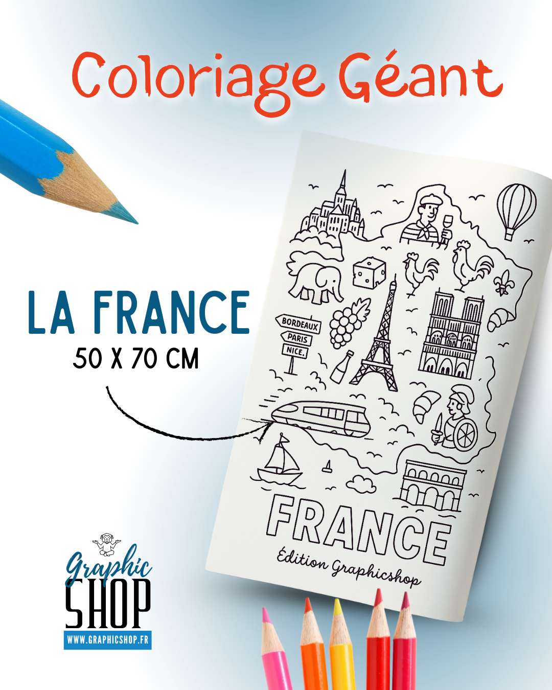 Coloriage géant – Carte de France – Affiche 50×70 cm