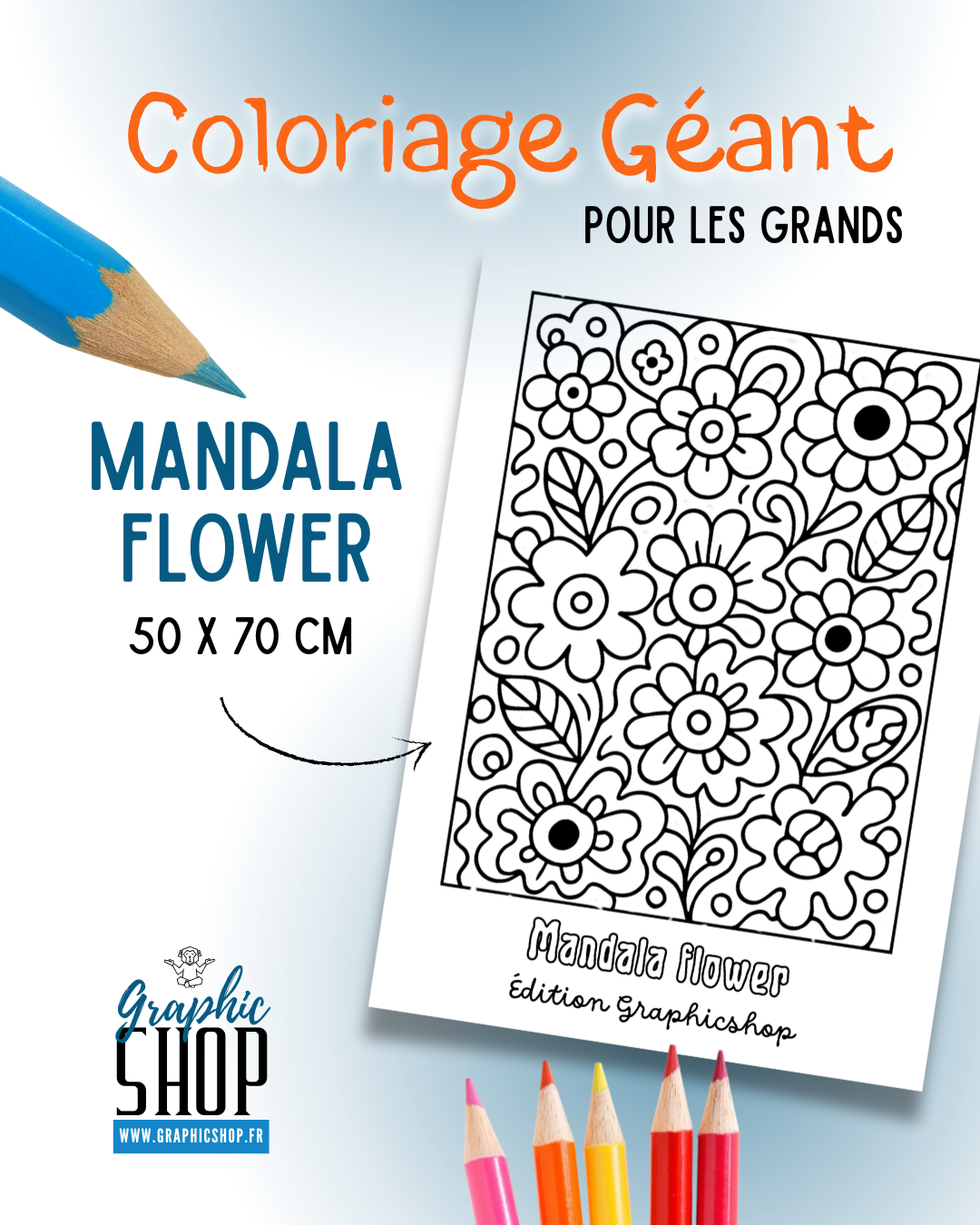 Coloriage géant – Mandala Flower – Affiche 50×70 cm