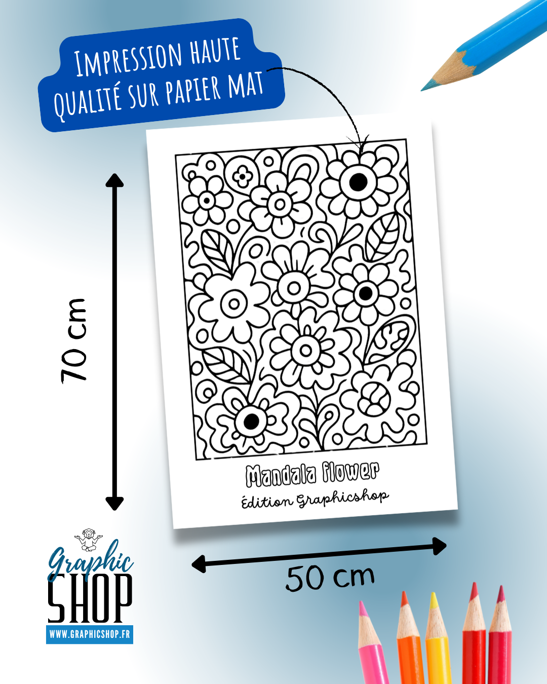 Coloriage géant – Mandala Flower – Affiche 50×70 cm