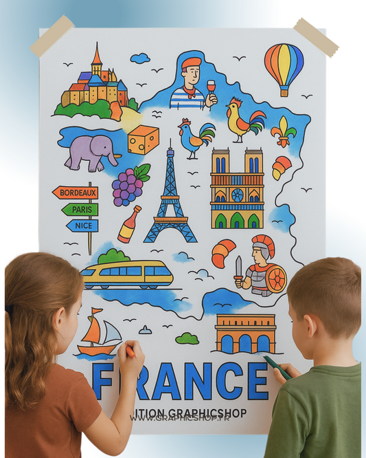 Coloriage géant – Carte de France – Affiche 50×70 cm