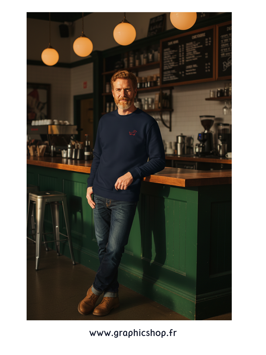 Sweat-shirt Navy Teckel Rouge Brodé – Design exclusif Graphicshop