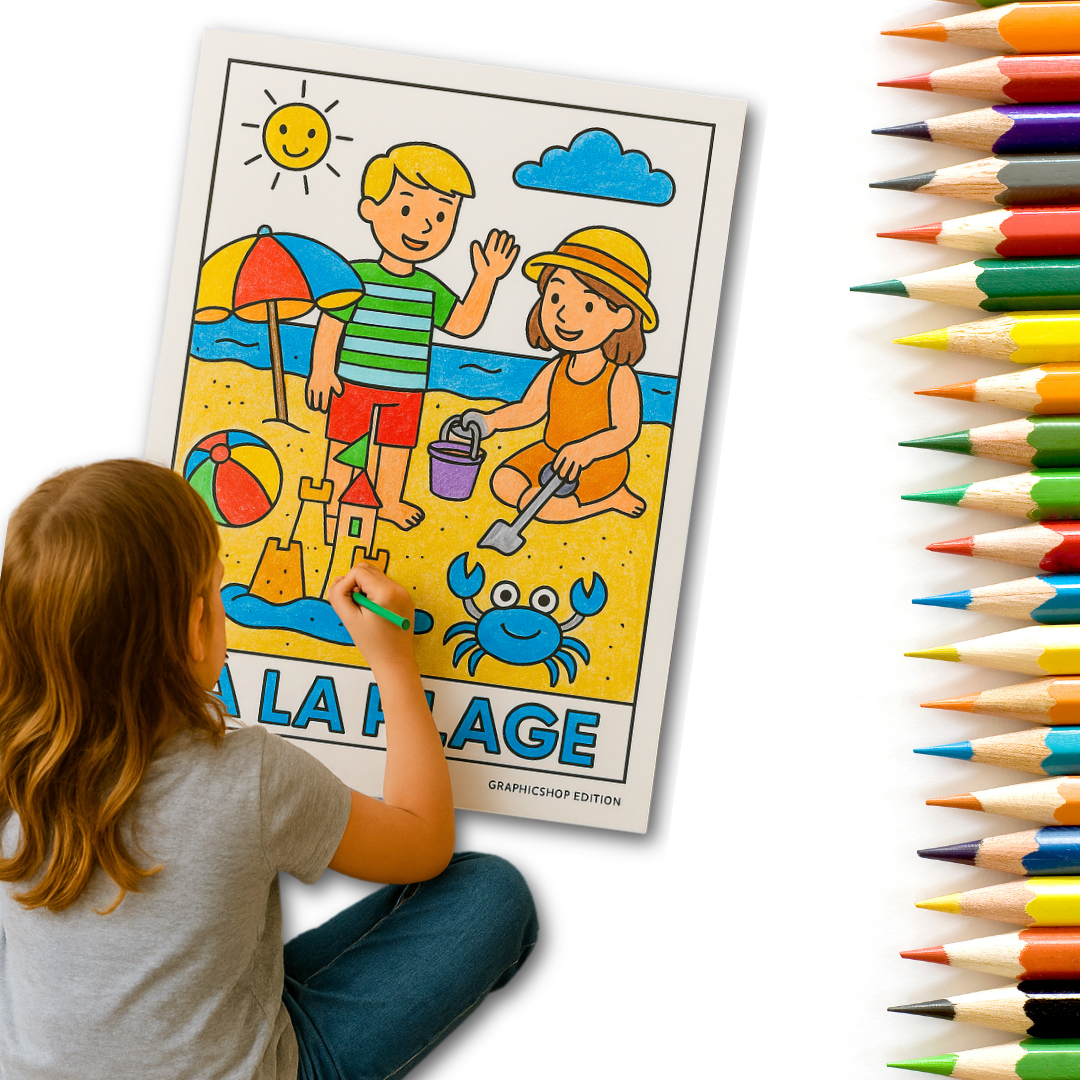 Coloriage géant – À la Plage – Affiche 50×70 cm