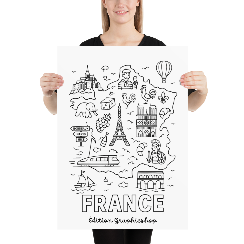 Coloriage géant – Carte de France – Affiche 50×70 cm