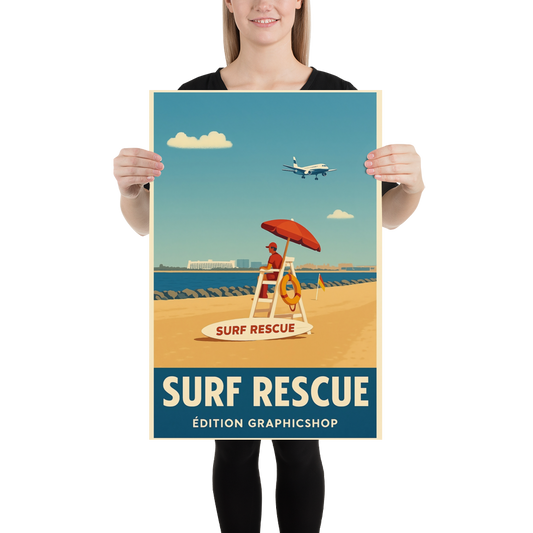 Affiche Surf Rescue – Format 50 x 70 cm – Édition Graphicshop