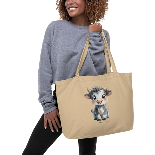 Grand Tote Bag Vache Kawaii – 100 % Coton Bio