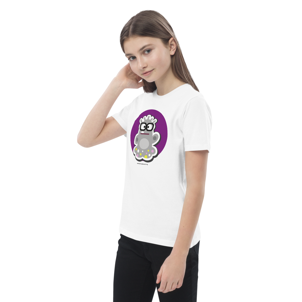 T-shirt enfant bio « Le Fantôme » – Illustration kawaii – Coton biologique – Noir, bleu marine & blanc – Graphicshop