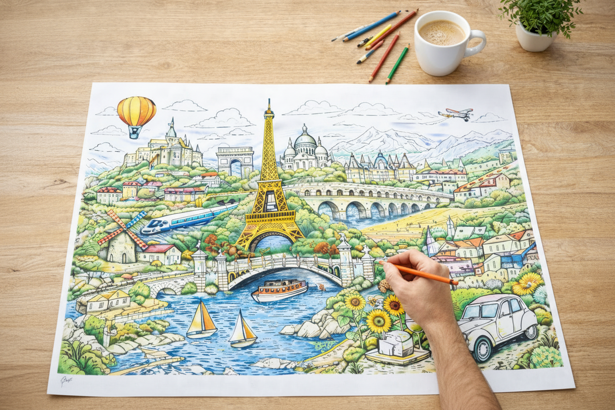 Panorama Français – Coloriage Géant 50x70 cm | Affiche Monuments de France à Colorier