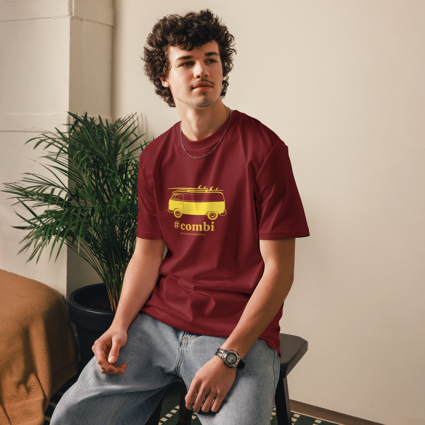 T-shirt Bio « #Combi » – Unisexe – Bordeaux Sunset
