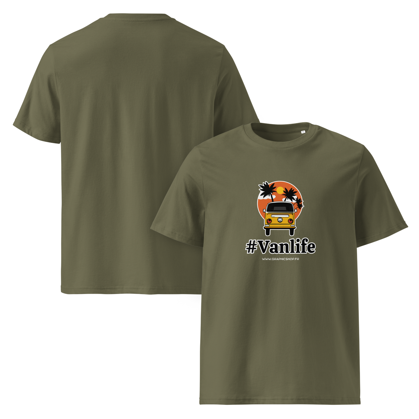 T-shirt Bio « #Vanlife » – Unisexe – Kaki Aventure