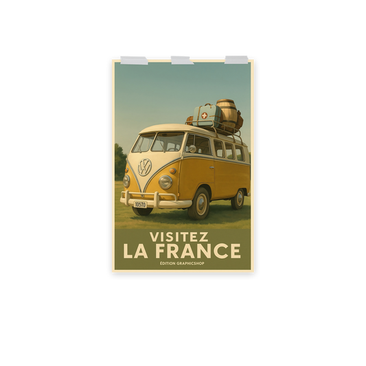 Affiche Vintage "Visitez la France" – Van Volkswagen | Édition Graphicshop