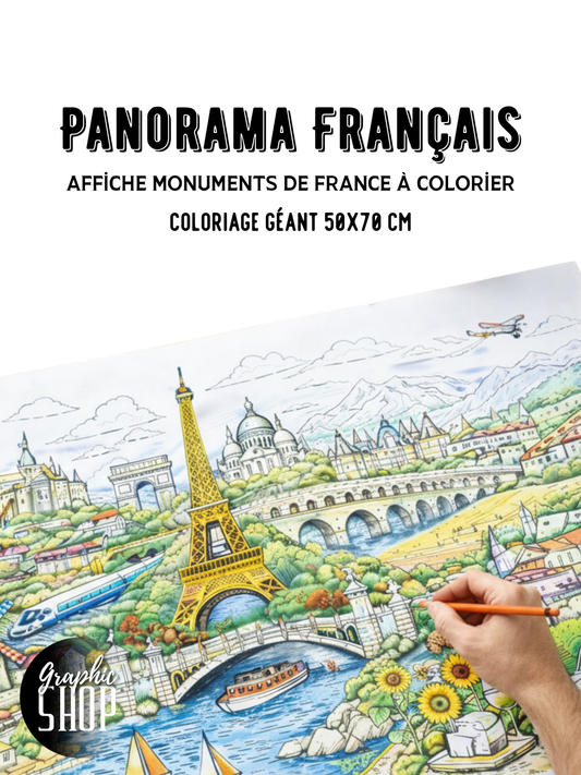 Panorama Français – Coloriage Géant 50x70 cm | Affiche Monuments de France à Colorier