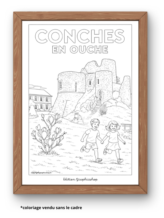 Coloriage géant – Donjon de Conches-en-Ouche (30 × 40 cm)