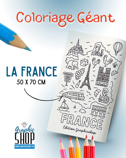 Coloriage géant – Carte de France – Affiche 50×70 cm