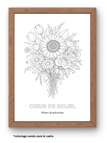 Coloriage géant fleurs – Coeur de soleil  | Affiche à colorier 30 × 40 cm – Graphicshop