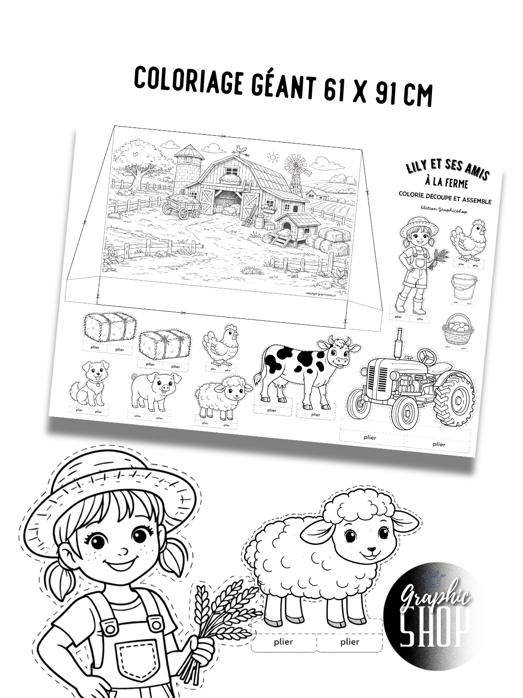 Lily et ses amis à la ferme – Atelier créatif XXL à colorier, découper et assembler (61 x 90 cm)