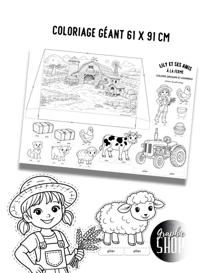 Lily et ses amis à la ferme – Atelier créatif XXL à colorier, découper et assembler (61 x 90 cm)