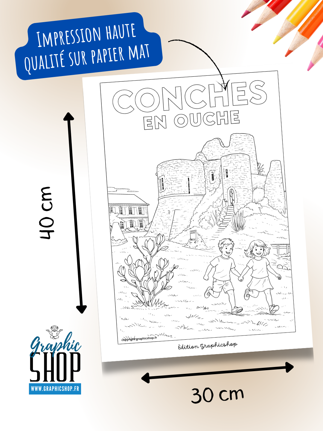 Coloriage géant – Donjon de Conches-en-Ouche (30 × 40 cm)