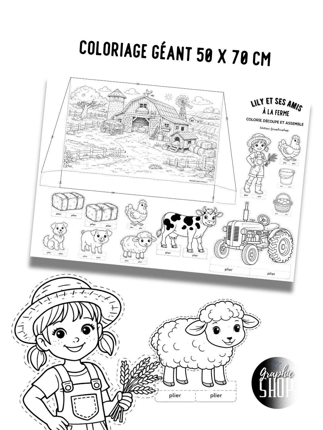 Lily et ses amis à la ferme – Atelier créatif XXL à colorier, découper et assembler (50 x 70 cm)