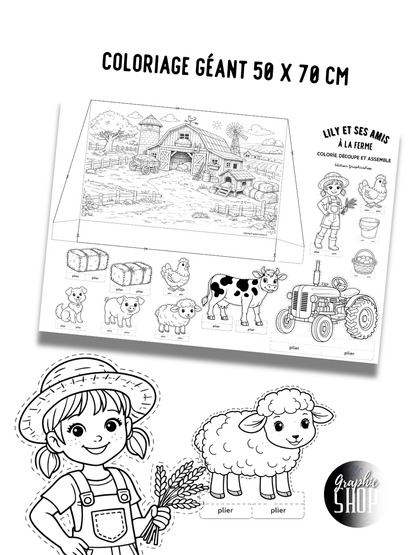 Lily et ses amis à la ferme – Atelier créatif XXL à colorier, découper et assembler (50 x 70 cm)
