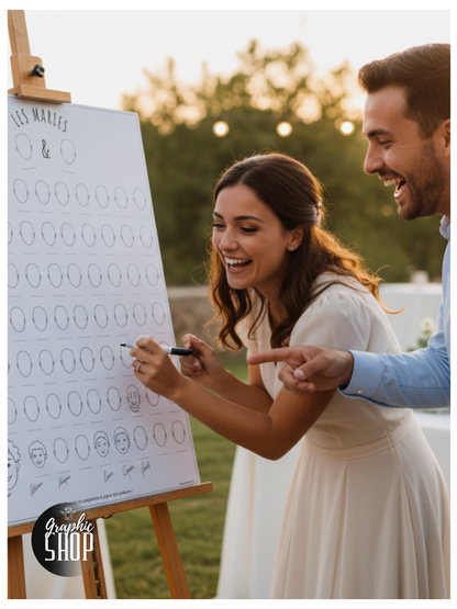 Poster Animation Mariage 80 invités  – Dessine ton Autoportrait | Souvenir Invités Mariage 91 × 61 cm
