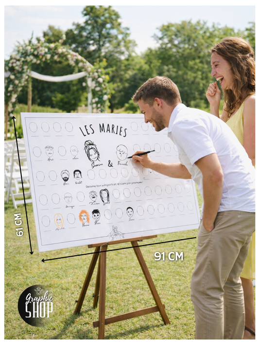 Poster Animation Mariage – Dessine ton Autoportrait | Souvenir Invités Mariage 61 × 91 cm