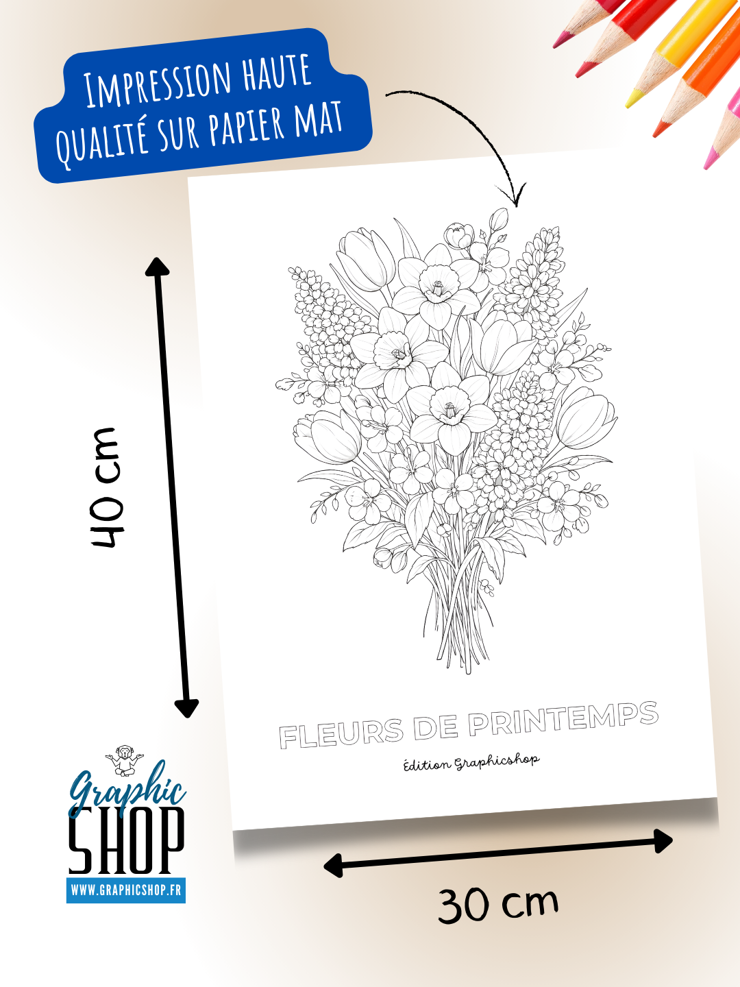 Coloriage géant fleurs – Fleurs de printemps | Affiche à colorier 30 × 40 cm – Graphicshop