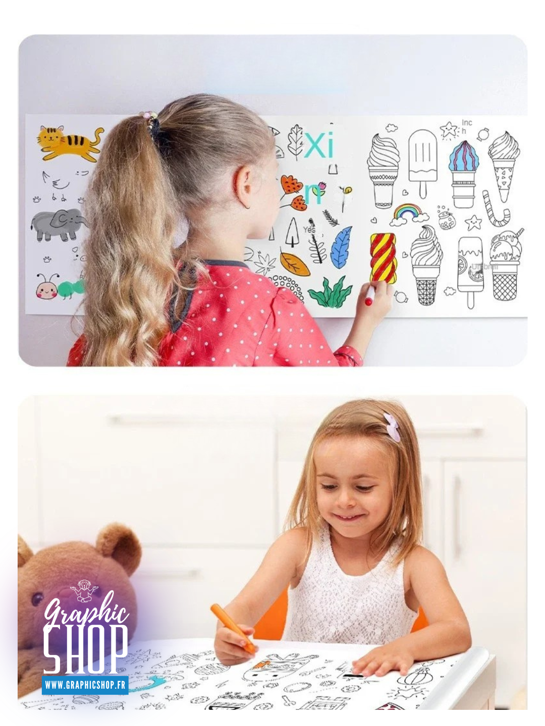 Rouleau de dessin à colorier auto-adhésif – 3 mètres