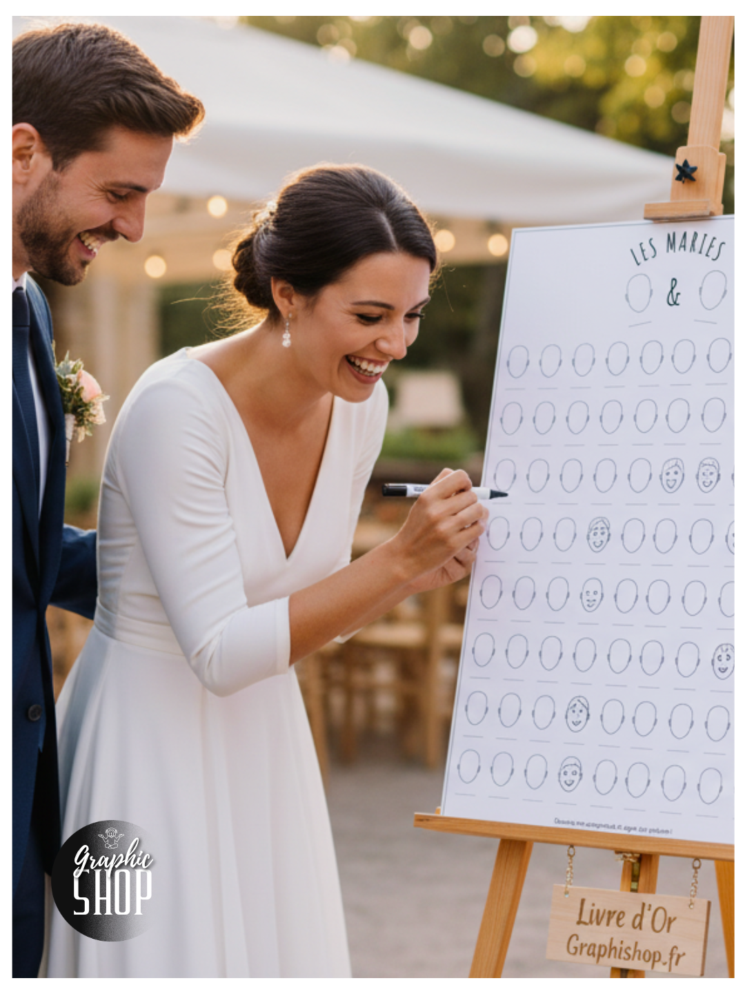 Poster Animation Mariage 80 invités  – Dessine ton Autoportrait | Souvenir Invités Mariage 91 × 61 cm