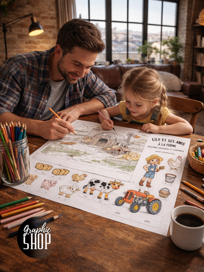Lily et ses amis à la ferme – Atelier créatif XXL à colorier, découper et assembler (61 x 90 cm)