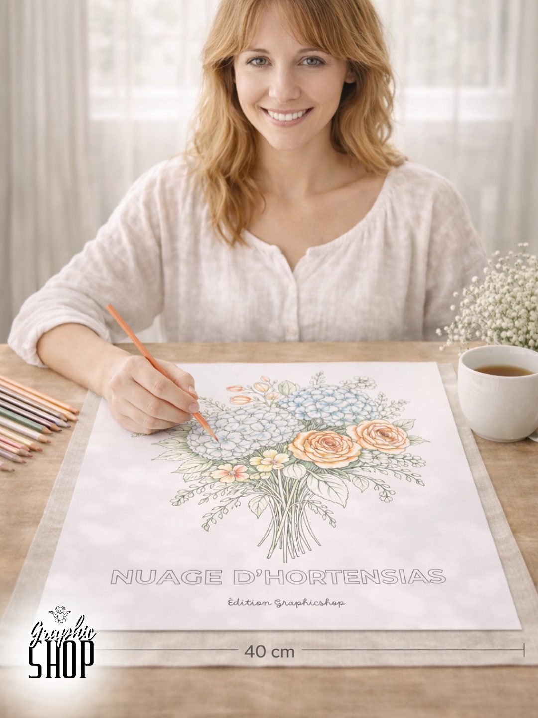 Coloriage géant fleurs – Nuage d’Hortensias | Affiche à colorier 30 × 40 cm – Graphicshop