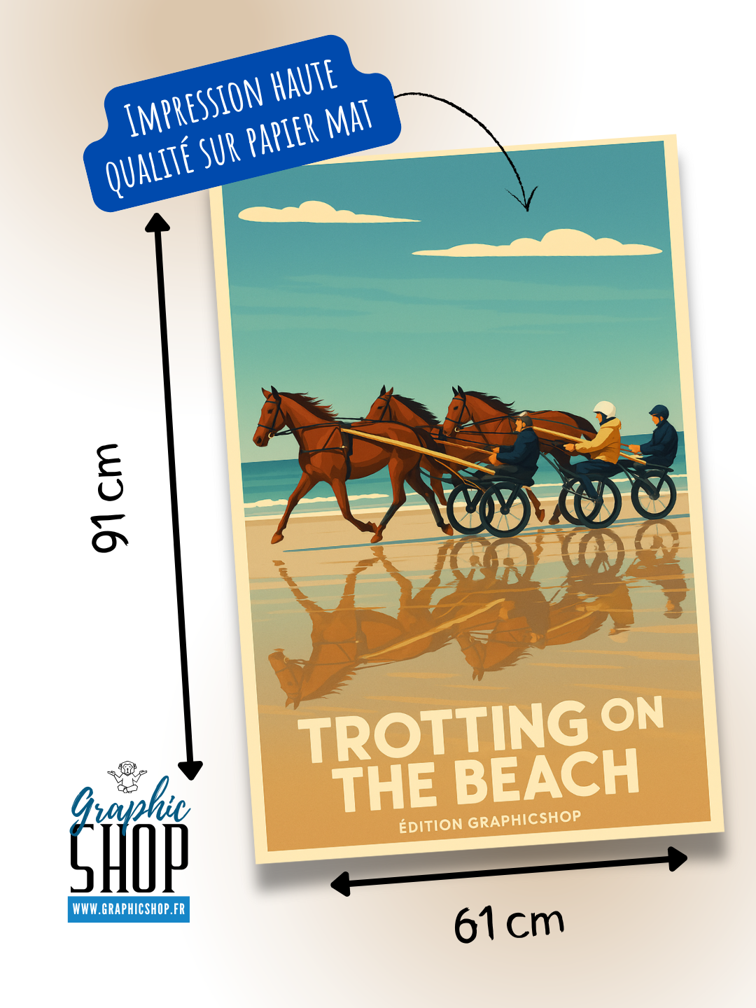 Affiche "Trotting on the Beach" – Édition Graphicshop (61 x 91 cm)