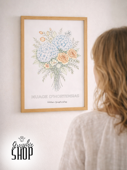 Coloriage géant fleurs – Nuage d’Hortensias | Affiche à colorier 30 × 40 cm – Graphicshop