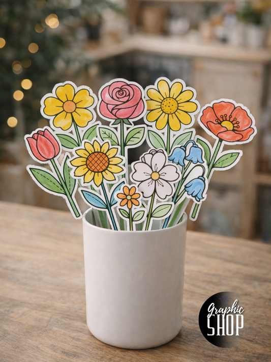 Bouquet Créatif à colorier et à découper – Jardin Fleuri