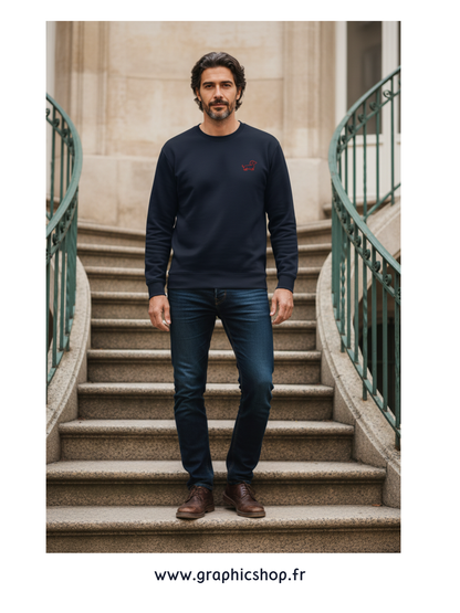 Sweat-shirt Navy Teckel Rouge Brodé – Design exclusif Graphicshop