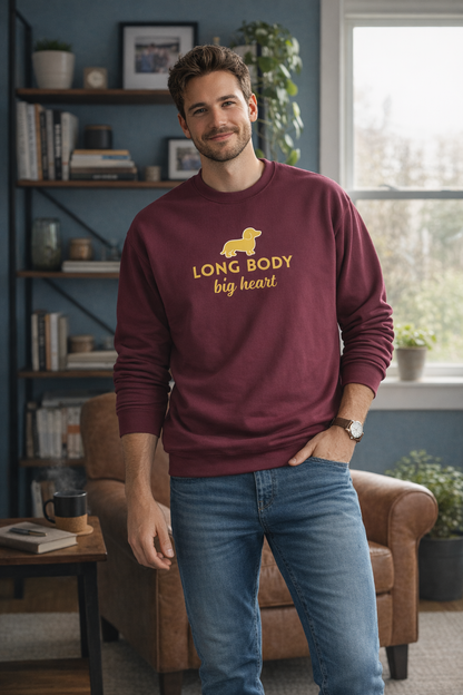 Sweat-shirt « Long Body, Big Heart » – Le pull incontournable des amoureux de teckels - Rouge / Jaune