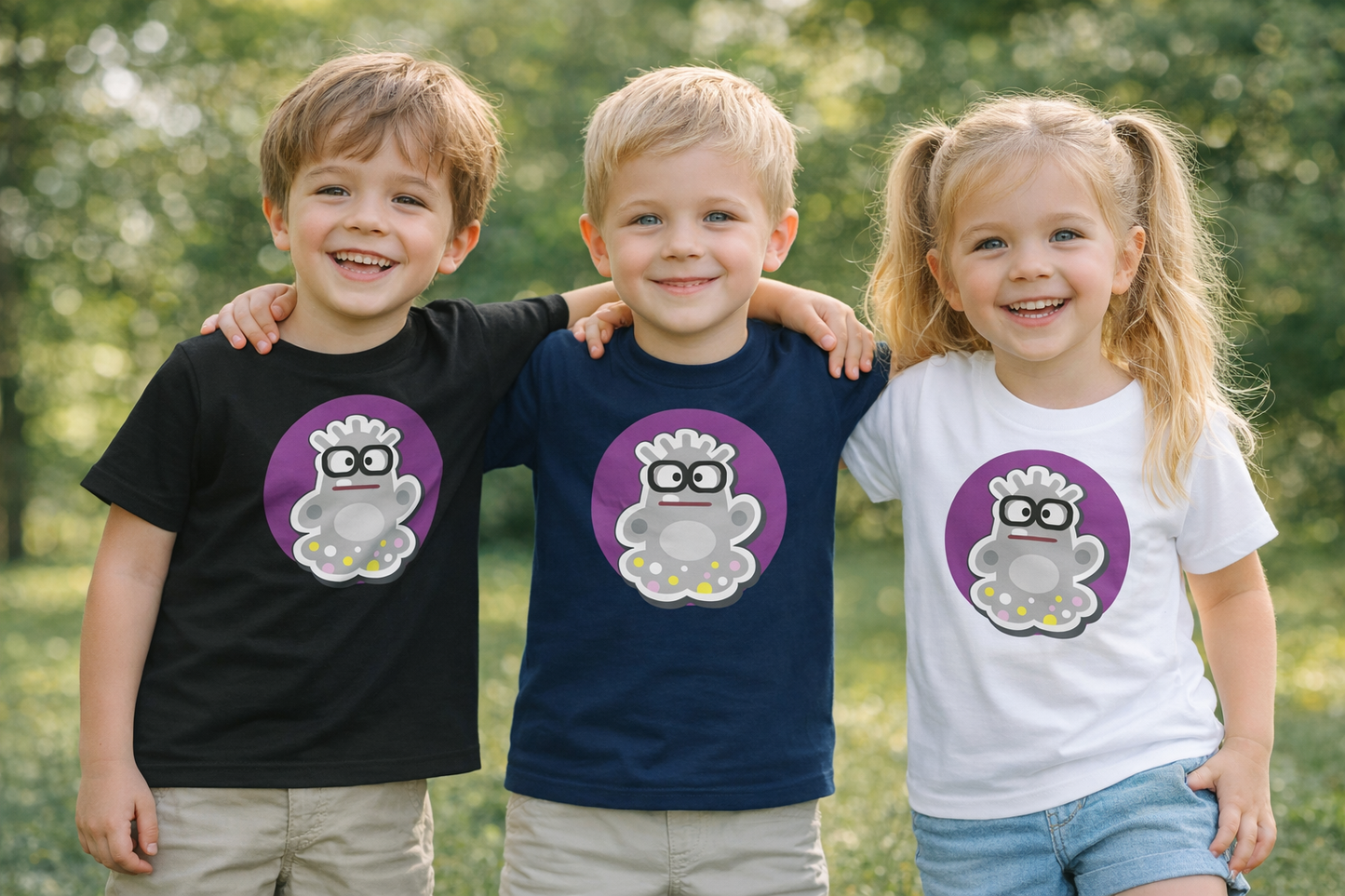 T-shirt enfant bio « Le Fantôme » – Illustration kawaii – Coton biologique – Noir, bleu marine & blanc – Graphicshop