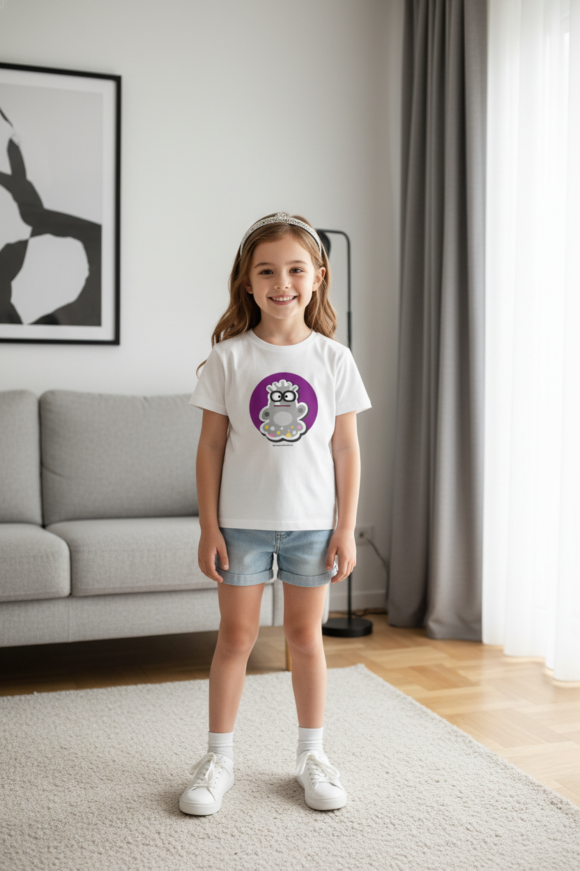T-shirt enfant bio « Le Fantôme » – Illustration kawaii – Coton biologique – Noir, bleu marine & blanc – Graphicshop