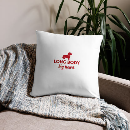 Housse de coussin décorative « Long Body Big Heart » – Esprit teckel & cocooning / rouge