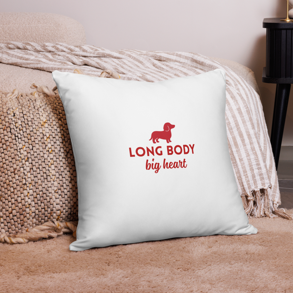 Housse de coussin décorative « Long Body Big Heart » – Esprit teckel & cocooning / rouge