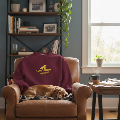 Sweat-shirt « Long Body, Big Heart » – Le pull incontournable des amoureux de teckels - Rouge / Jaune