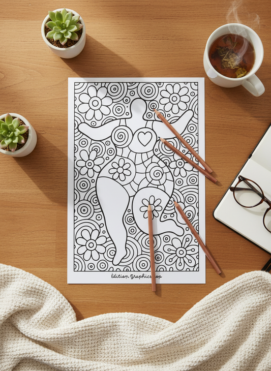 Coloriage géant art contemporain – Inspiration Niki de Saint Phalle – Affiche A4 qualité musée