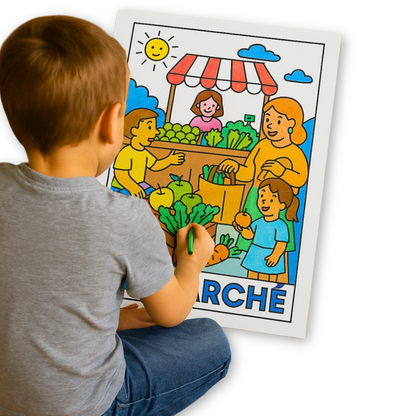Coloriage géant – Au Marché – Affiche 50×70 cm