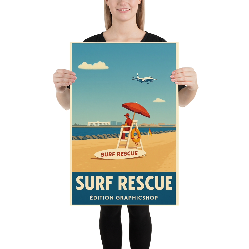 Affiche Surf Rescue – Format 50 x 70 cm – Édition Graphicshop