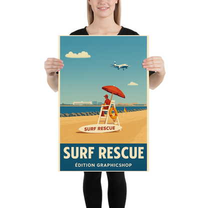 Affiche Surf Rescue – Format 50 x 70 cm – Édition Graphicshop