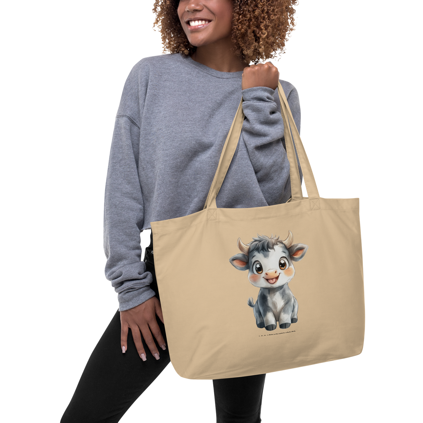 Grand Tote Bag Vache Kawaii – 100 % Coton Bio