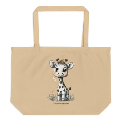 Grand Tote Bag Girafe Kawaii – 100 % Coton Bio