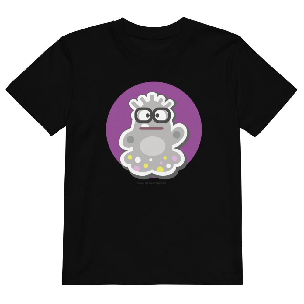 T-shirt enfant bio « Le Fantôme » – Illustration kawaii – Coton biologique – Noir, bleu marine & blanc – Graphicshop