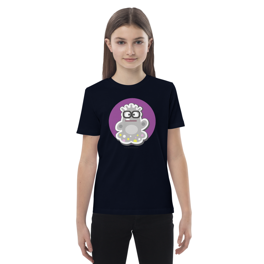 T-shirt enfant bio « Le Fantôme » – Illustration kawaii – Coton biologique – Noir, bleu marine & blanc – Graphicshop