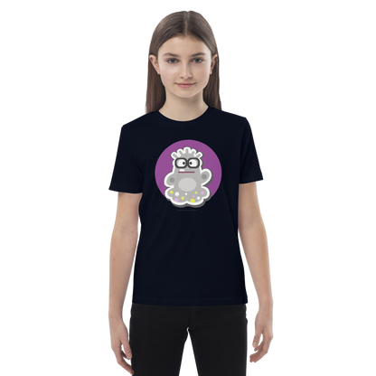 T-shirt enfant bio « Le Fantôme » – Illustration kawaii – Coton biologique – Noir, bleu marine & blanc – Graphicshop