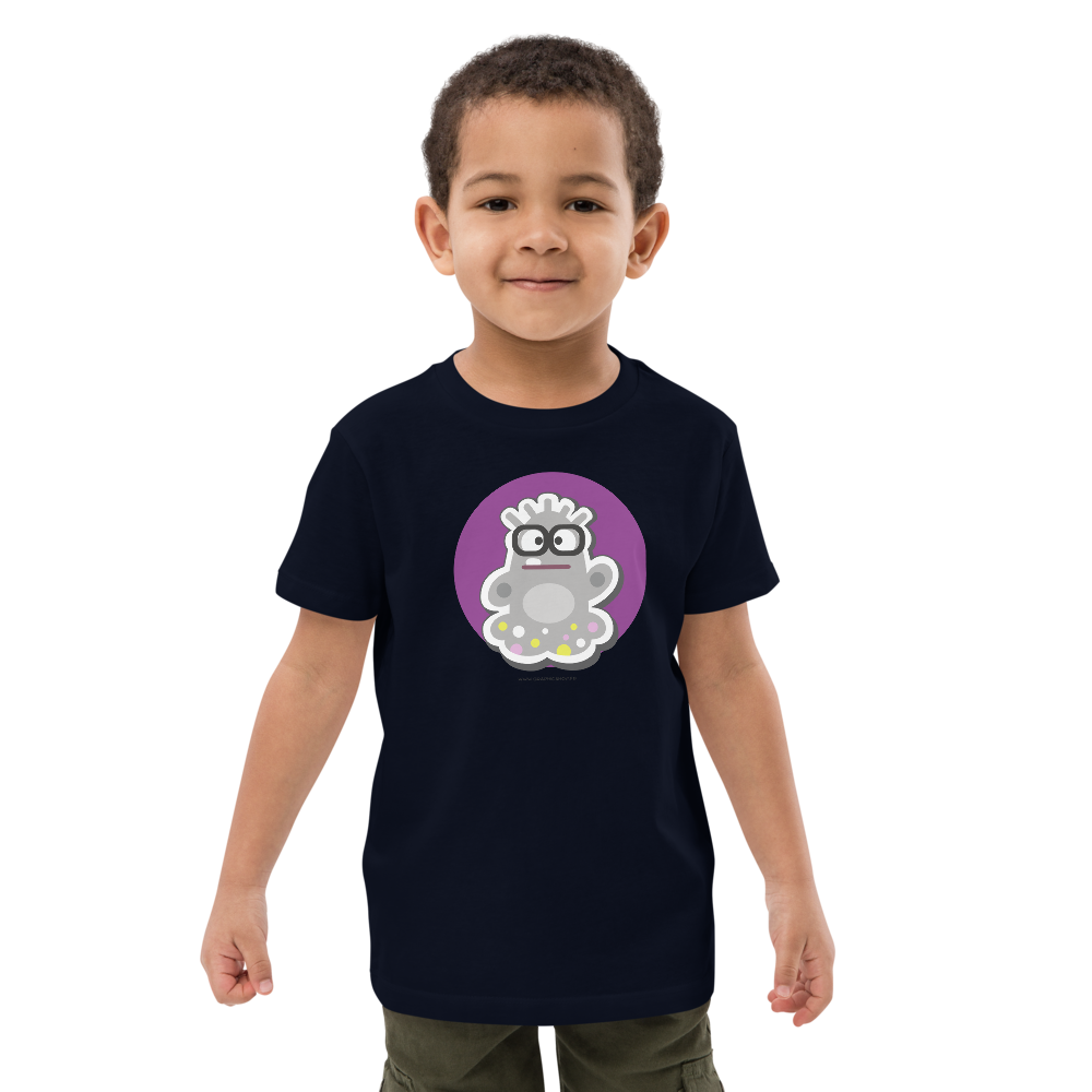 T-shirt enfant bio « Le Fantôme » – Illustration kawaii – Coton biologique – Noir, bleu marine & blanc – Graphicshop